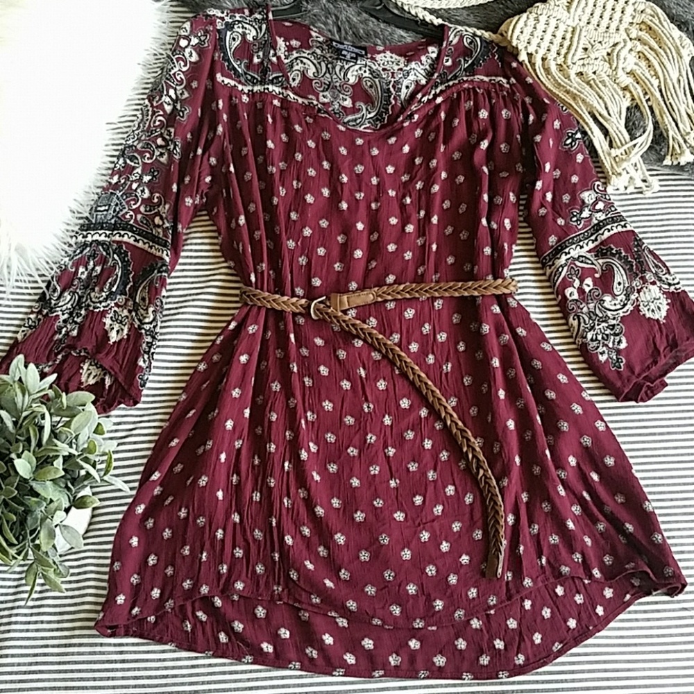 Maroon boho print dress/tunic